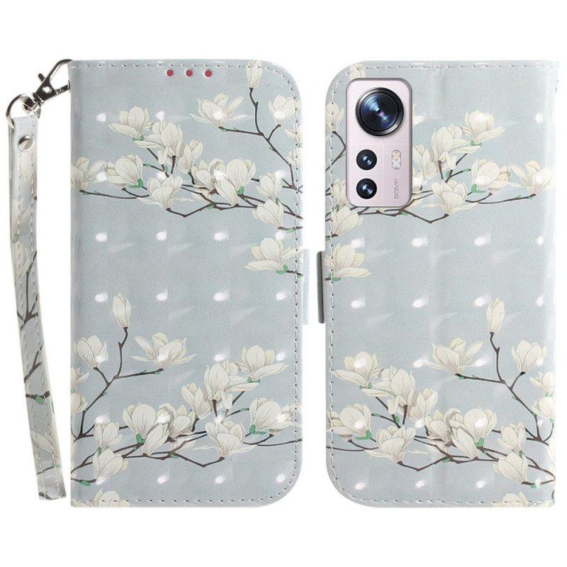 Fodral Xiaomi 12 / 12X Med Kedjar Strappy Vita Blommor