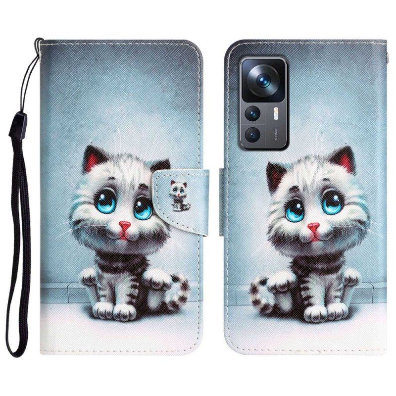 Fodral Xiaomi 12T / 12T Pro Med Kedjar Strappy Blue Eyed Cat