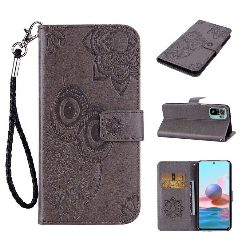 Fodral Xiaomi Redmi Note 10 / 10S Uggla Mandala Och Lanyard