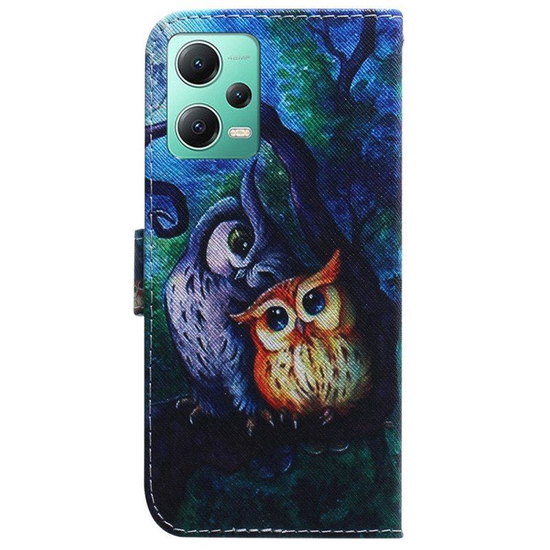 Fodral Xiaomi Redmi Note 12 5G Med Kedjar Strappy Owls Målning