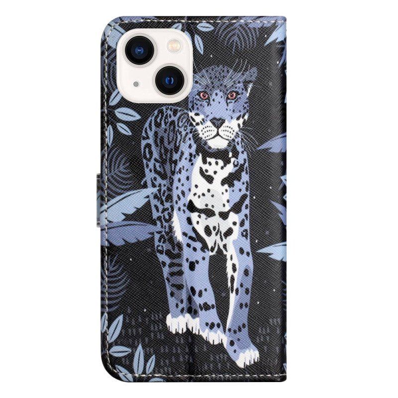 Folio-fodral iPhone 14 Plus Med Kedjar Strappy Leopard