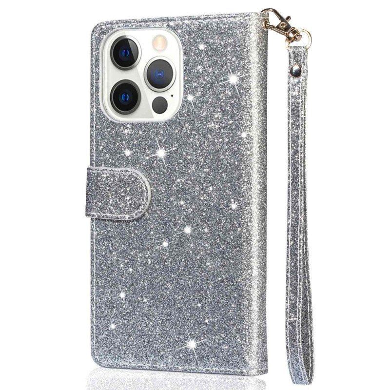 Folio-fodral iPhone 14 Pro Glitter Stil Med Paljetter