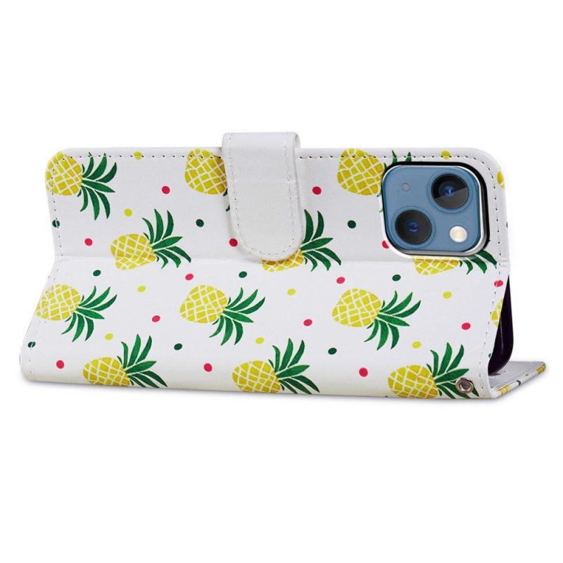 Folio-fodral iPhone 15 Plus Med Kedjar Ananas Med Rem