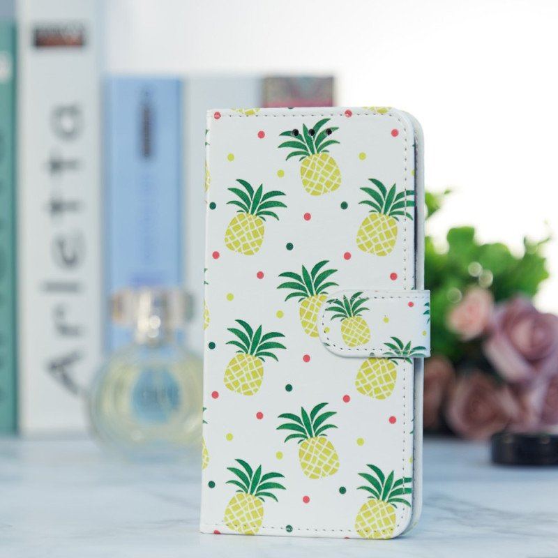 Folio-fodral iPhone 15 Plus Med Kedjar Ananas Med Rem