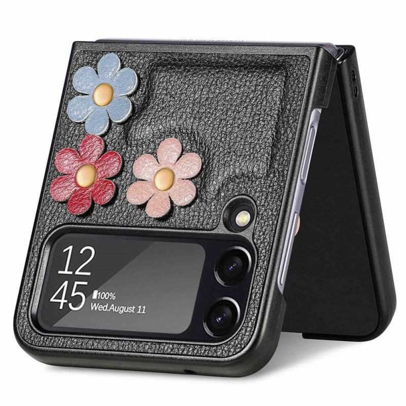 Folio-fodral Mobilskal Samsung Galaxy Z Flip 4 Läderfodral Faux Läder Blommor