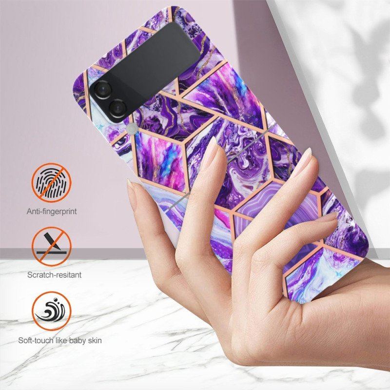 Folio-fodral Mobilskal Samsung Galaxy Z Flip 4 Läderfodral Geometrisk Marmor