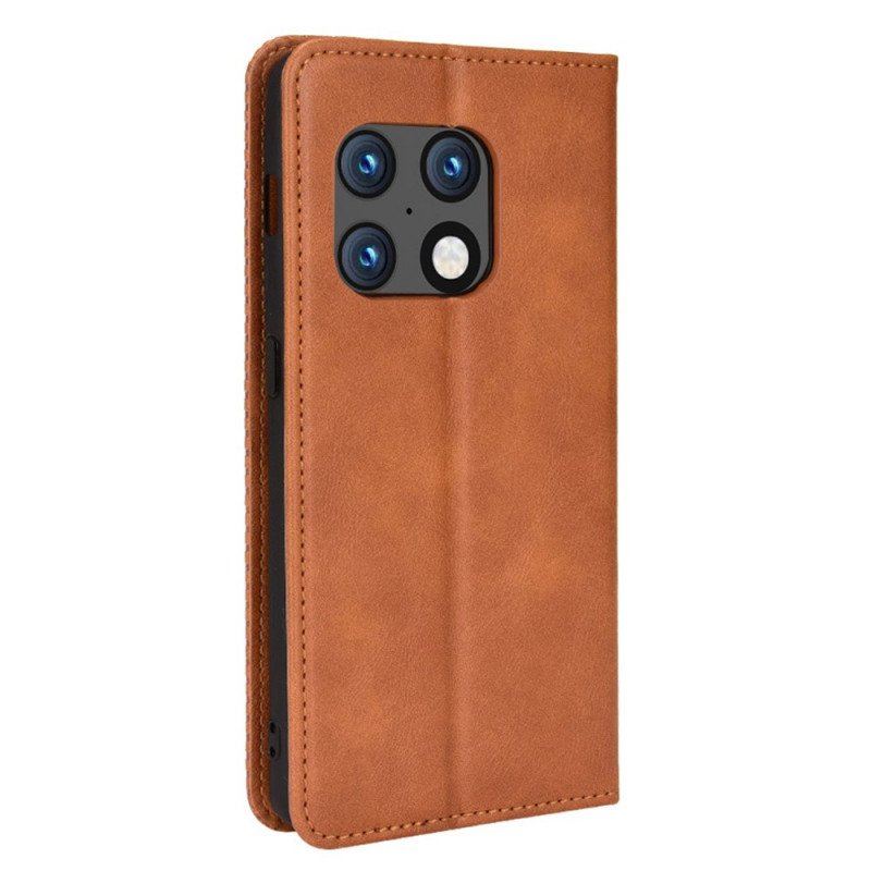 Folio-fodral OnePlus 10 Pro 5G Läderfodral Stiliserad Vintage Lädereffekt