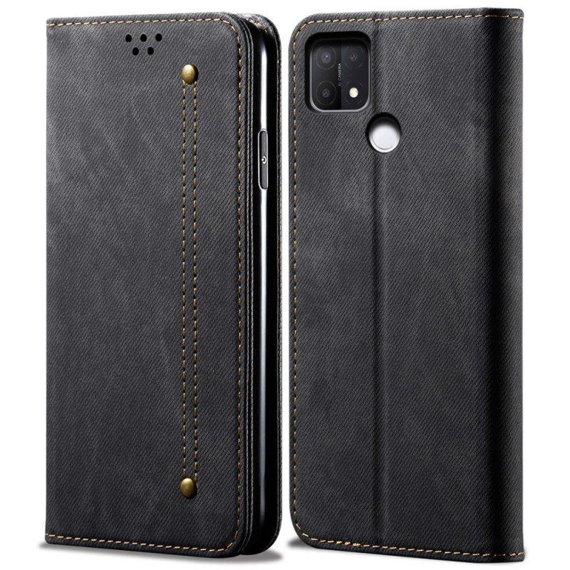 Folio-fodral Oppo A15 Läderfodral Denim Tyg