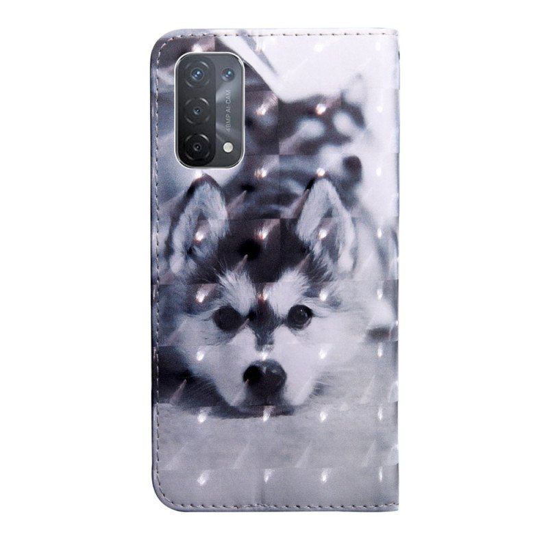 Folio-fodral Oppo A54 5G / A74 5G Husky Hund Med Snöre