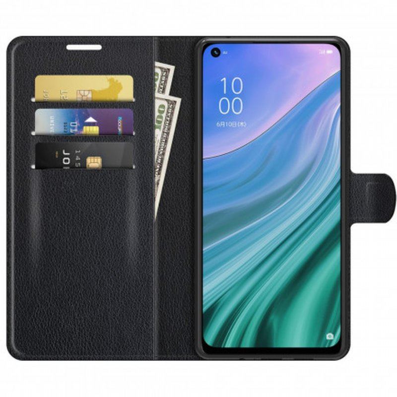 Folio-fodral Oppo A54 5G / A74 5G Klassiskt Litchi Konstläder