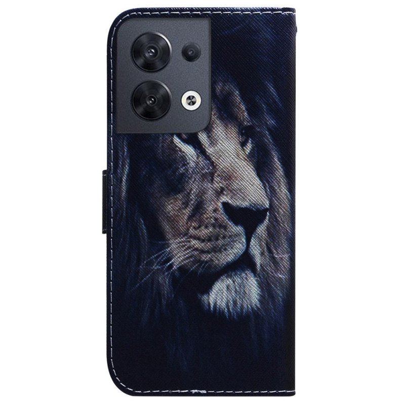 Folio-fodral Oppo Reno 8 Med Kedjar Lanyard Lion