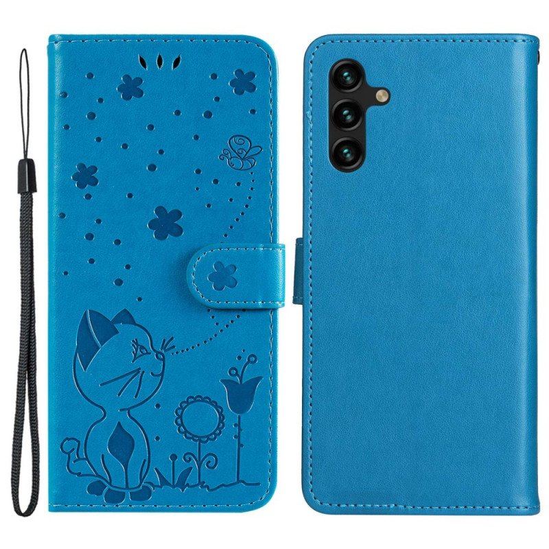 Folio-fodral Samsung Galaxy A14 / A14 5G Med Kedjar Strappy Cat And Bees