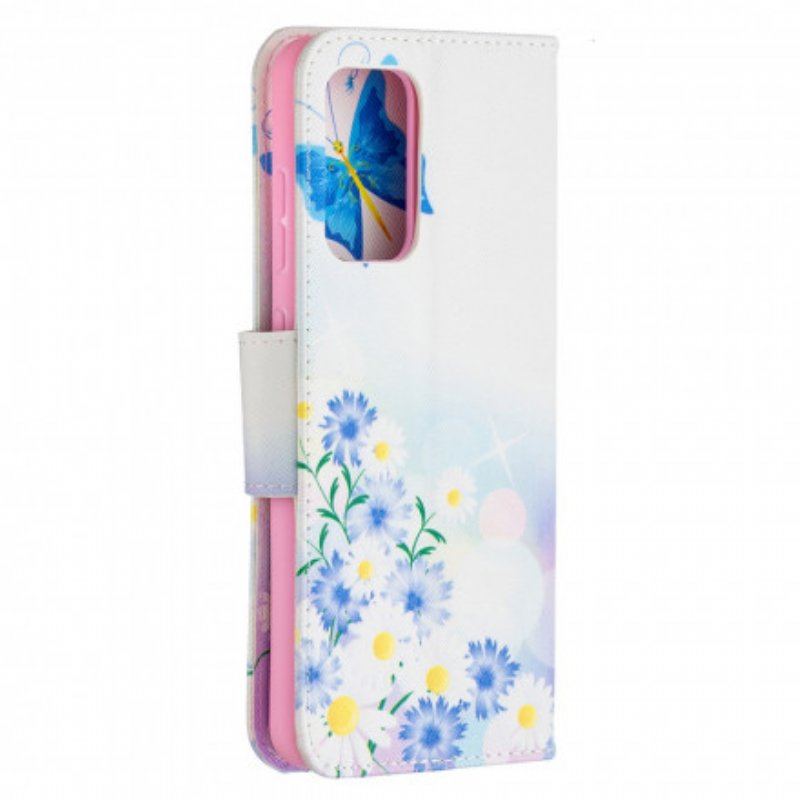 Folio-fodral Samsung Galaxy A52 4G / A52 5G / A52s 5G Målade Fjärilar Och Blommor