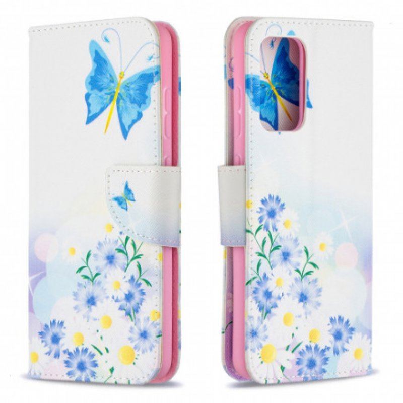 Folio-fodral Samsung Galaxy A52 4G / A52 5G / A52s 5G Målade Fjärilar Och Blommor