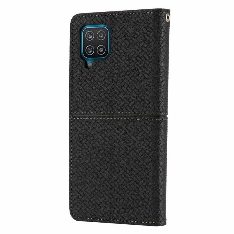 Folio-fodral Samsung Galaxy M12 / A12 Med Kedjar Läderfodral Strappy Vävd Läderstil