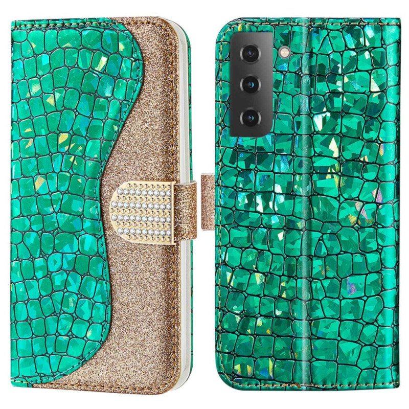 Folio-fodral Samsung Galaxy S23 5G Krokodil Diamanter