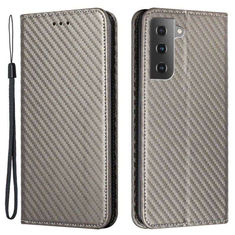 Folio-fodral Samsung Galaxy S23 5G Med Kedjar Läderfodral Strappy Carbon Fiber Style