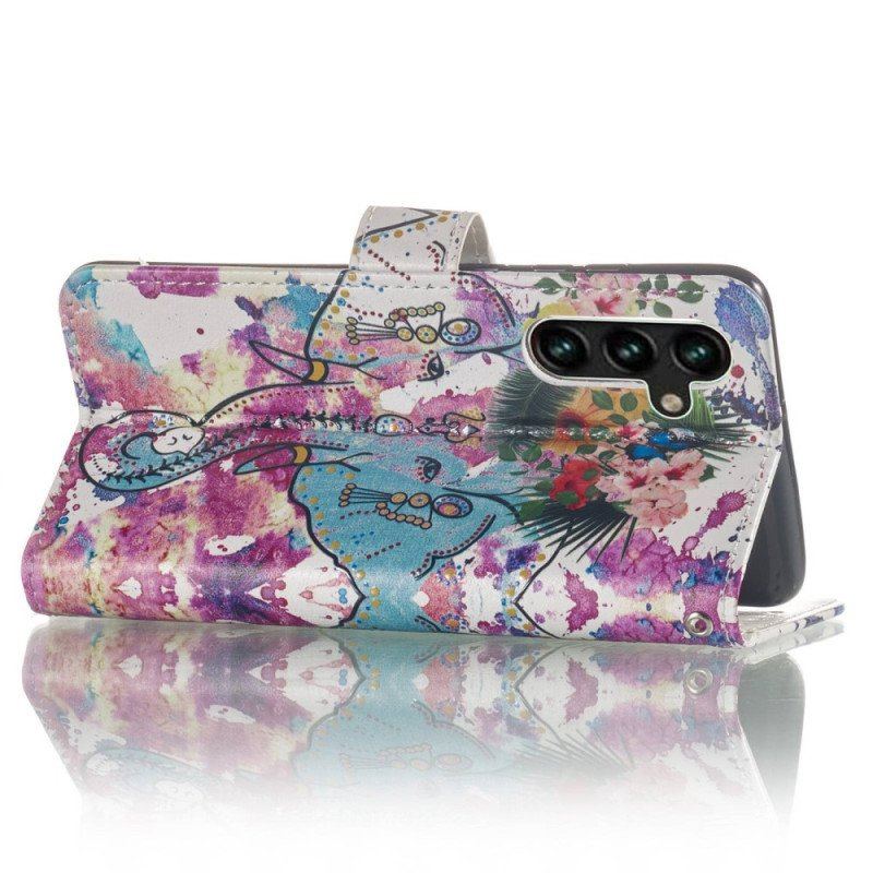 Folio-fodral Samsung Galaxy S23 5G Med Kedjar Tribal Elefant Med Rem