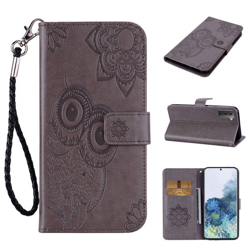 Folio-fodral Samsung Galaxy S23 5G Uggla Mandala Och Lanyard