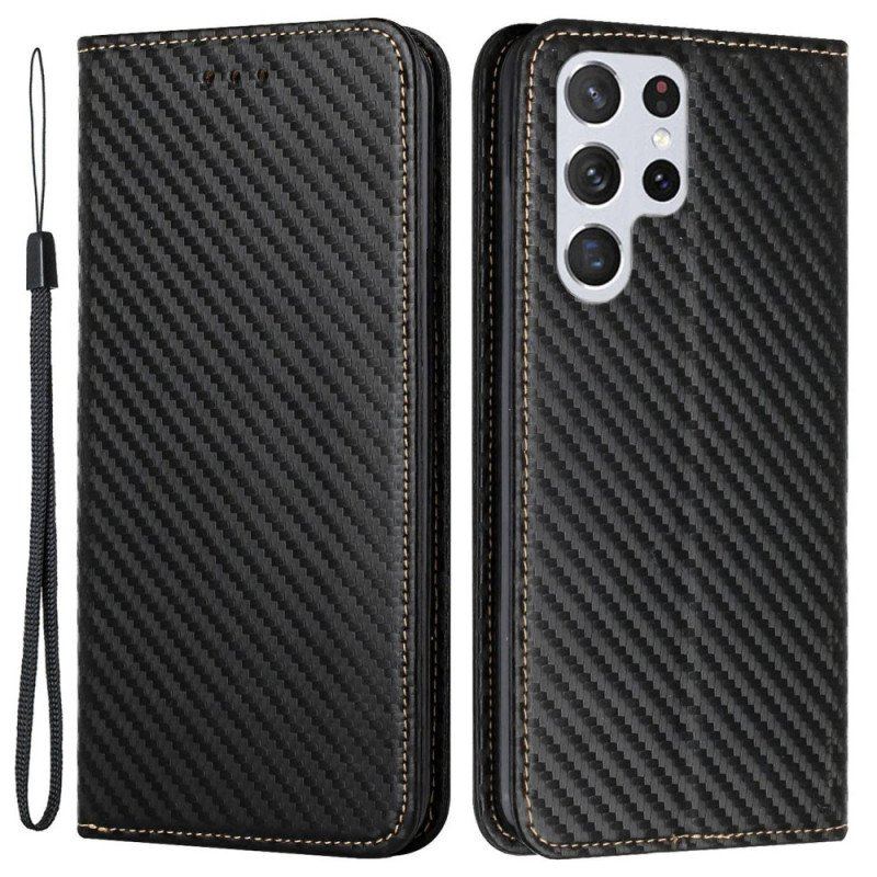 Folio-fodral Samsung Galaxy S23 Ultra 5G Med Kedjar Läderfodral Strappy Carbon Fiber Style