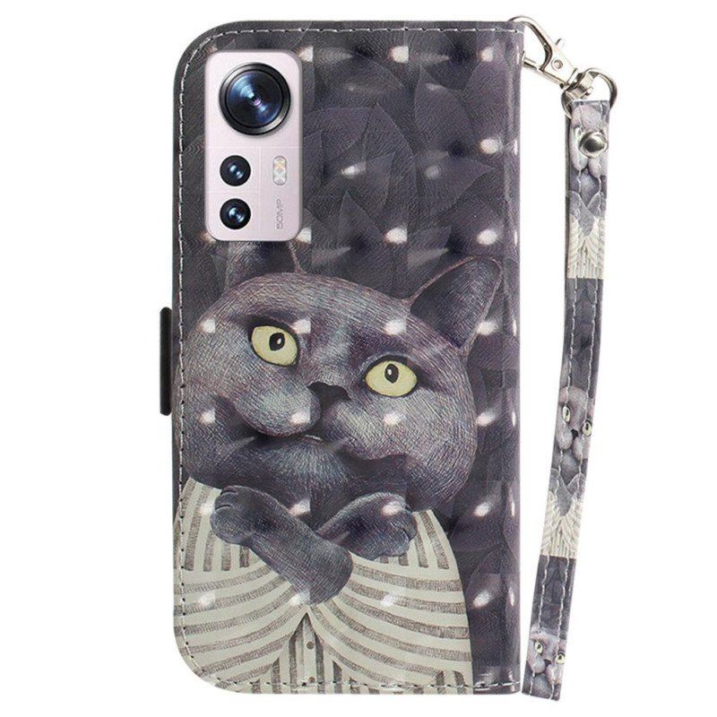 Folio-fodral Xiaomi 12 / 12X Med Kedjar Thong Grafisk Katt