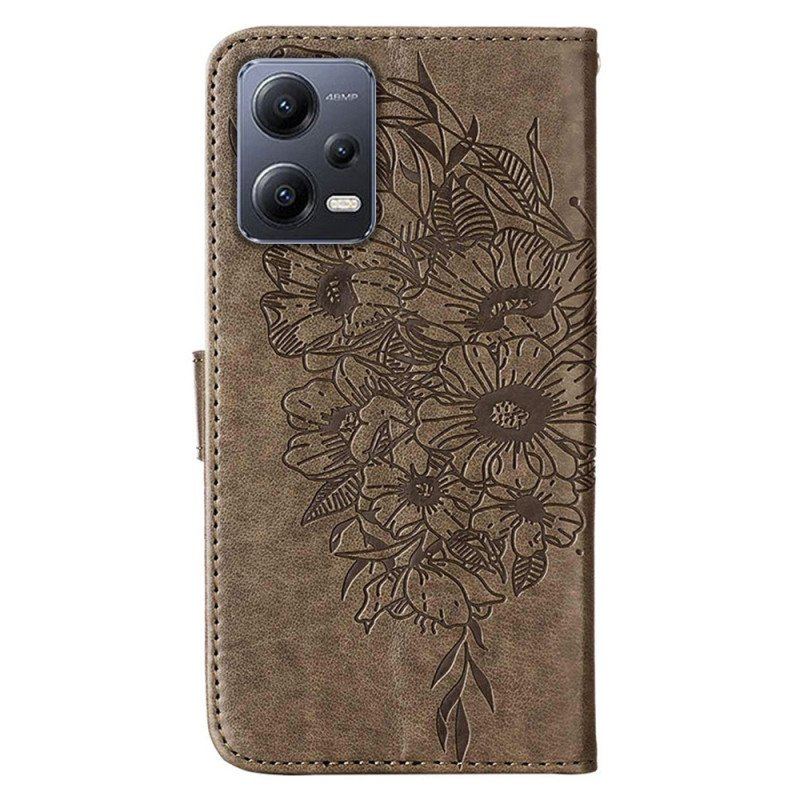 Folio-fodral Xiaomi Redmi Note 12 5G Blommig Fjäril