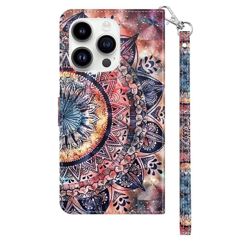 Läderfodral iPhone 15 Pro Med Kedjar Mandala Med Rem