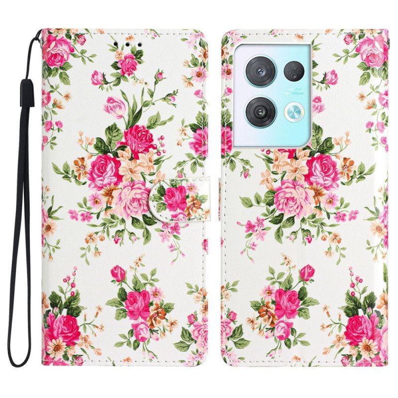 Läderfodral Oppo Reno 8 Pro Med Kedjar Rem Liberty Flowers