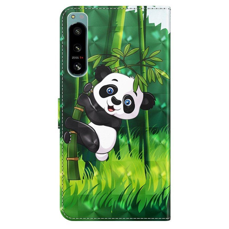 Läderfodral Sony Xperia 5 IV Med Kedjar Bambu Panda Med Snodd