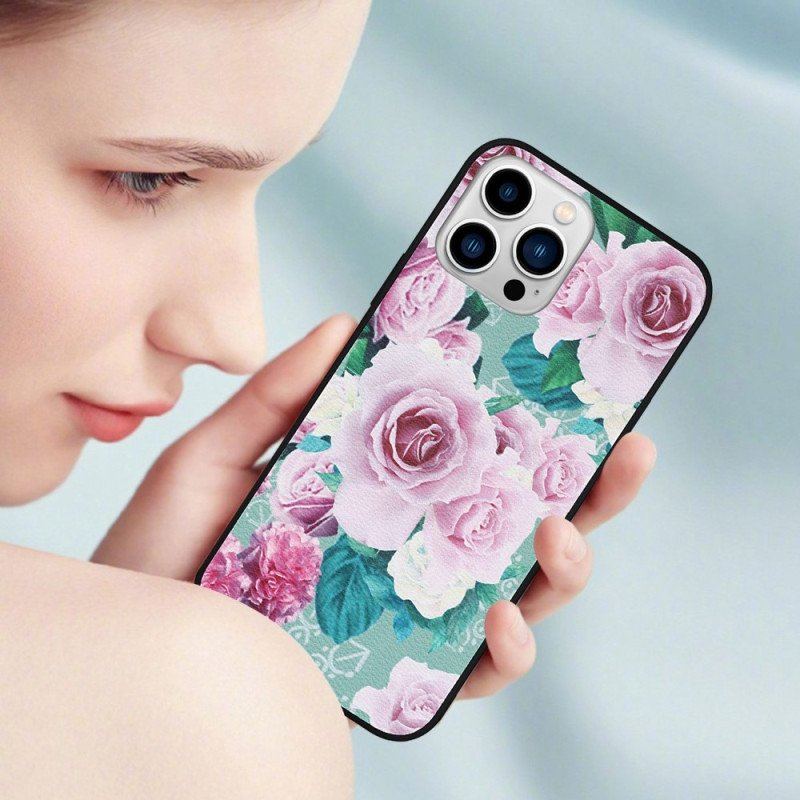 Mobilskal iPhone 14 Pro Blommigt Konstläder