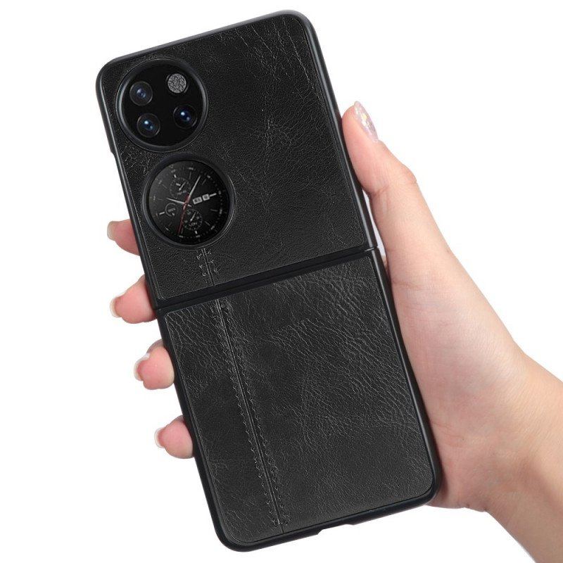 Skal Huawei P50 Pocket Faux Lädersömmar