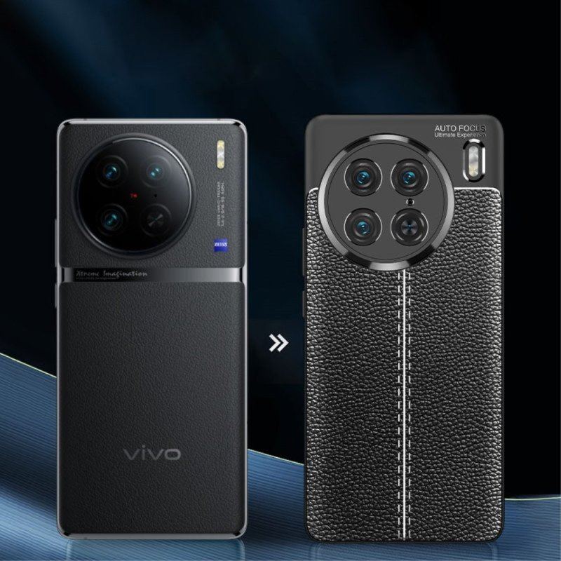 Skal Vivo X90 Pro Dubbel Linje Litchi Läder Effekt